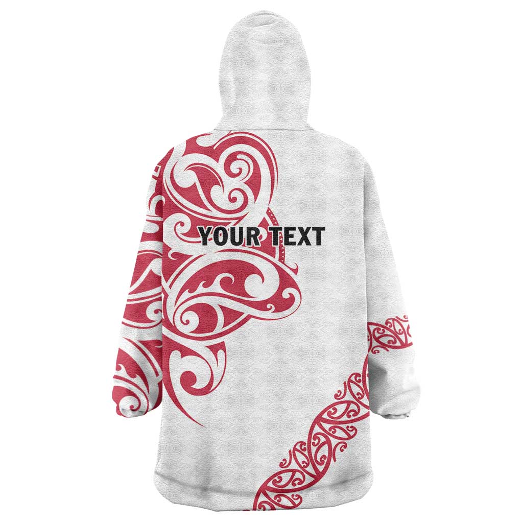 All White Maori Tribal Tattoo Personalised Wearable Blanket Hoodie Classic Red Polynesian Style - Polynesian Pride