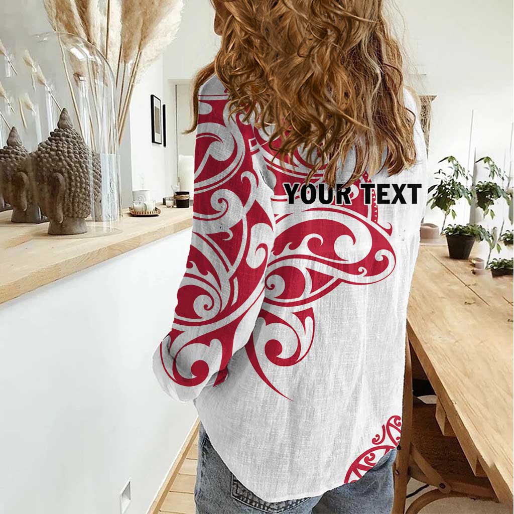 All White Maori Tribal Tattoo Personalised Women Casual Shirt Classic Red Polynesian Style - Polynesian Pride