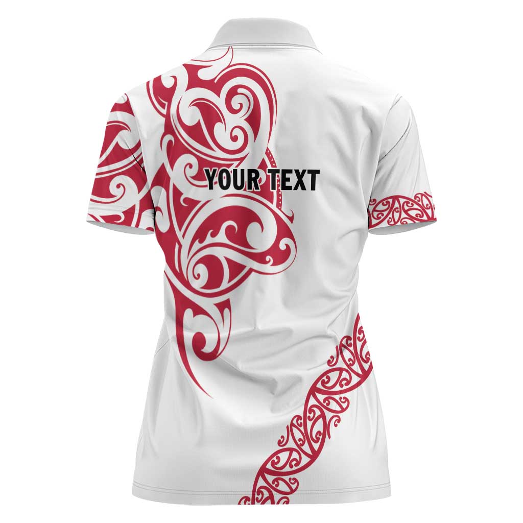 All White Maori Tribal Tattoo Personalised Women Polo Shirt Classic Red Polynesian Style - Polynesian Pride