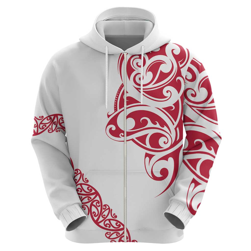 All White Maori Tribal Tattoo Personalised Zip Hoodie Classic Red Polynesian Style - Polynesian Pride
