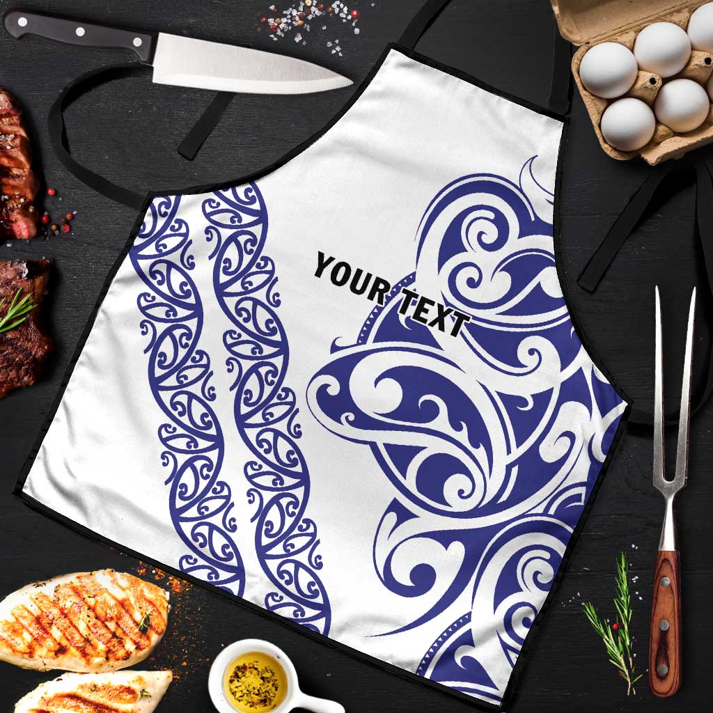 All White Maori Tribal Tattoo Personalised Apron Dark Blue Polynesian Style - Polynesian Pride