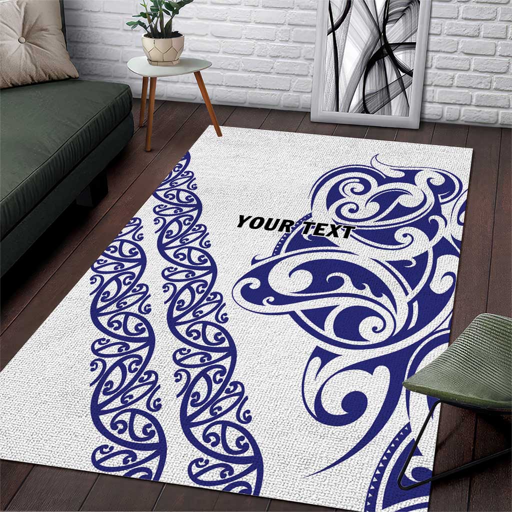 All White Maori Tribal Tattoo Personalised Area Rug Dark Blue Polynesian Style - Polynesian Pride