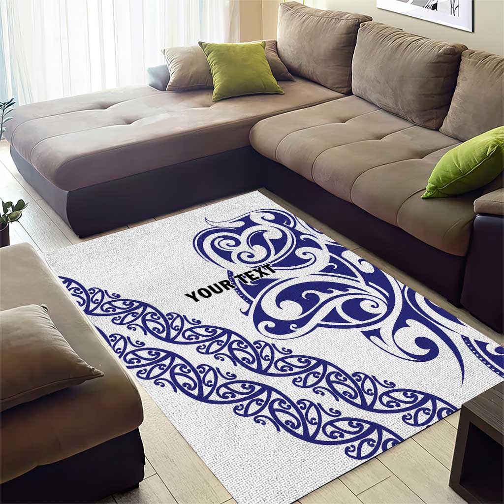 All White Maori Tribal Tattoo Personalised Area Rug Dark Blue Polynesian Style - Polynesian Pride