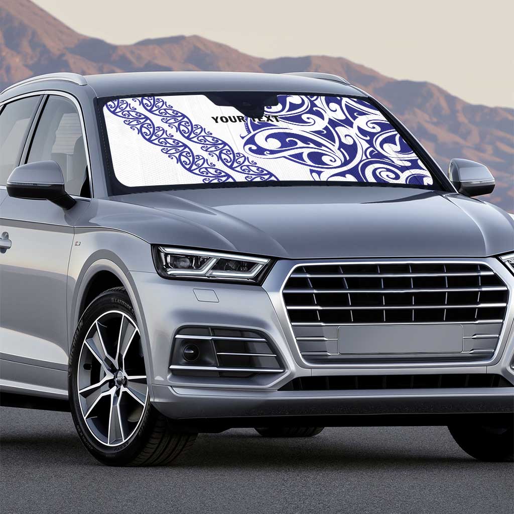 All White Maori Tribal Tattoo Personalised Auto Sun Shade Dark Blue Polynesian Style - Polynesian Pride