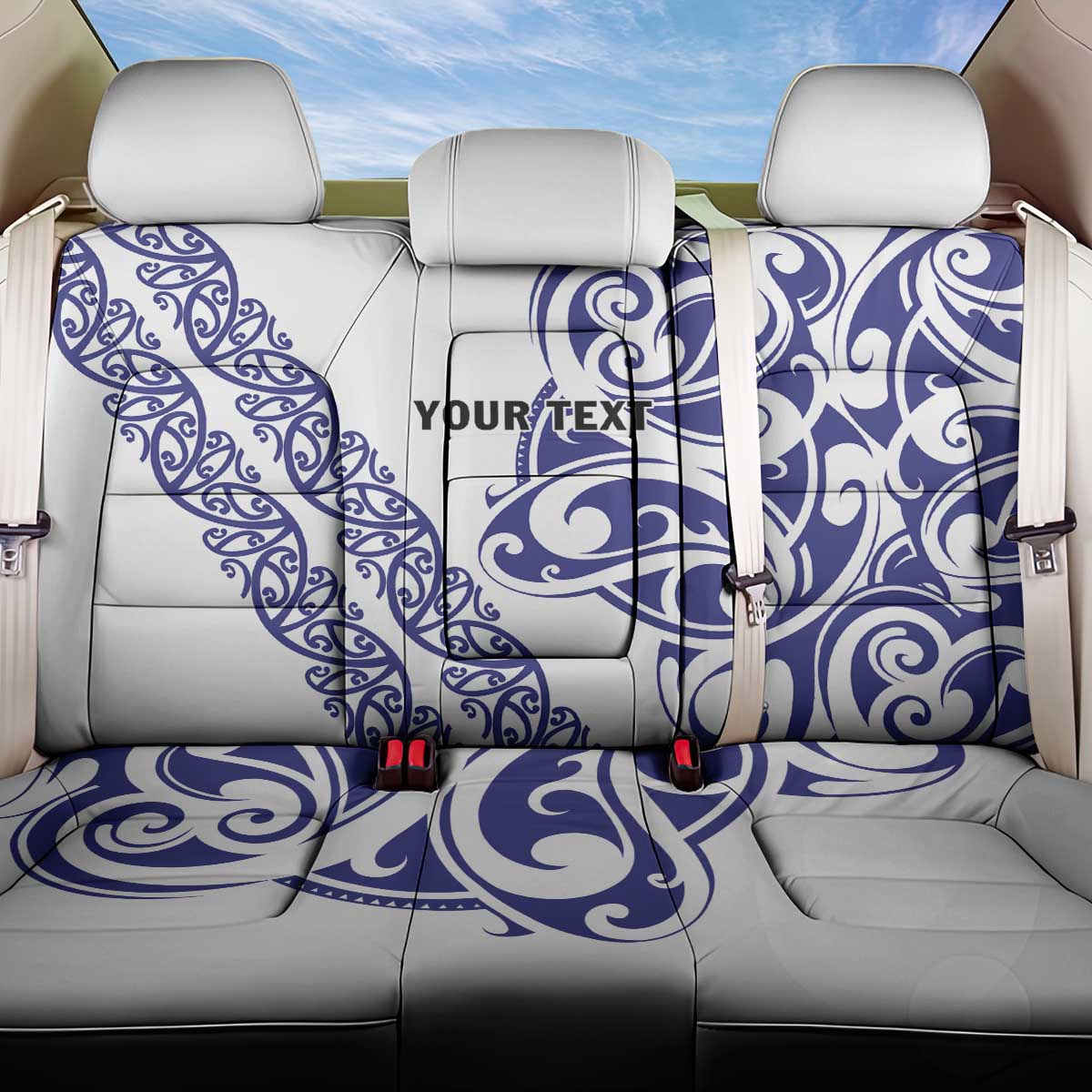 All White Maori Tribal Tattoo Personalised Back Car Seat Cover Dark Blue Polynesian Style - Polynesian Pride