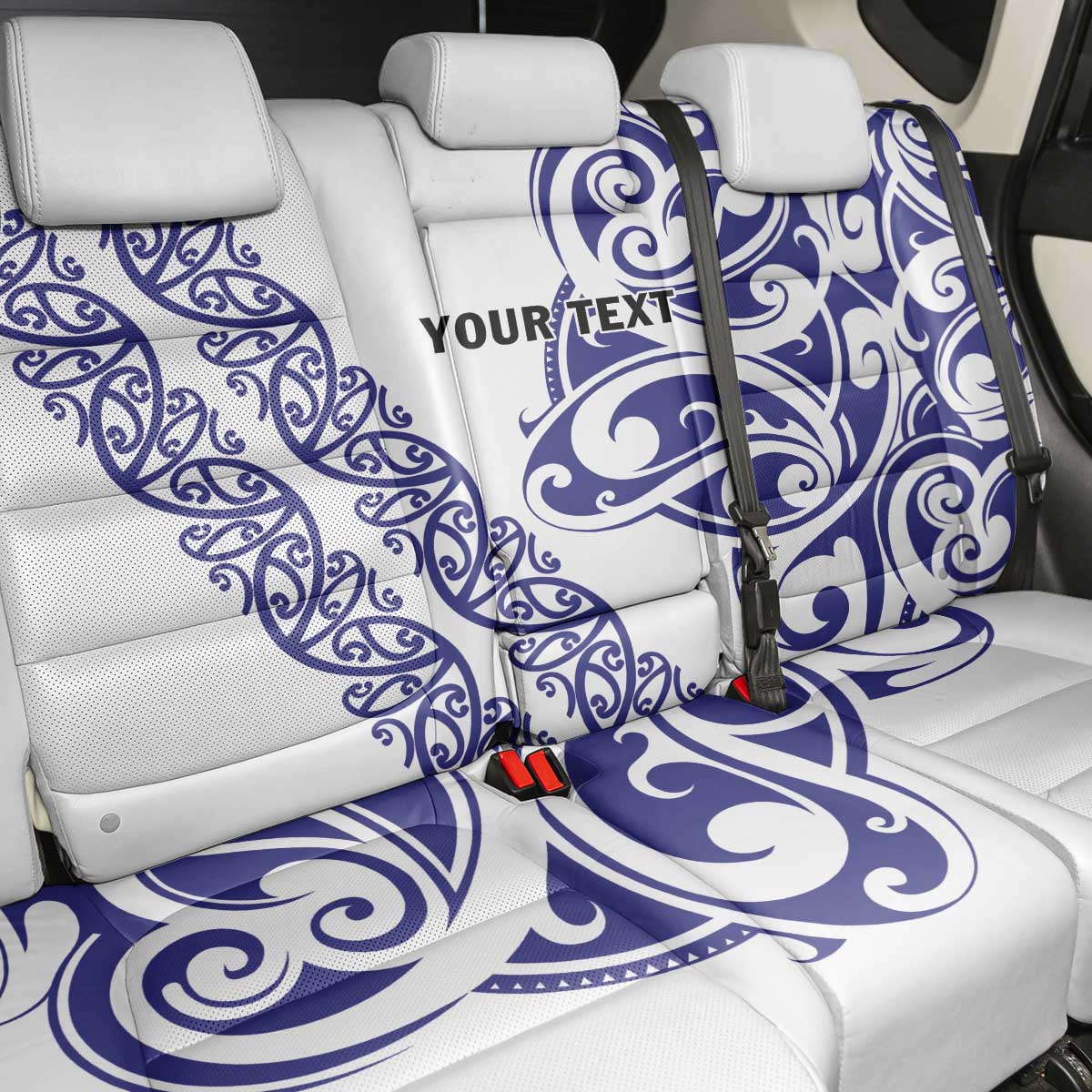 All White Maori Tribal Tattoo Personalised Back Car Seat Cover Dark Blue Polynesian Style - Polynesian Pride