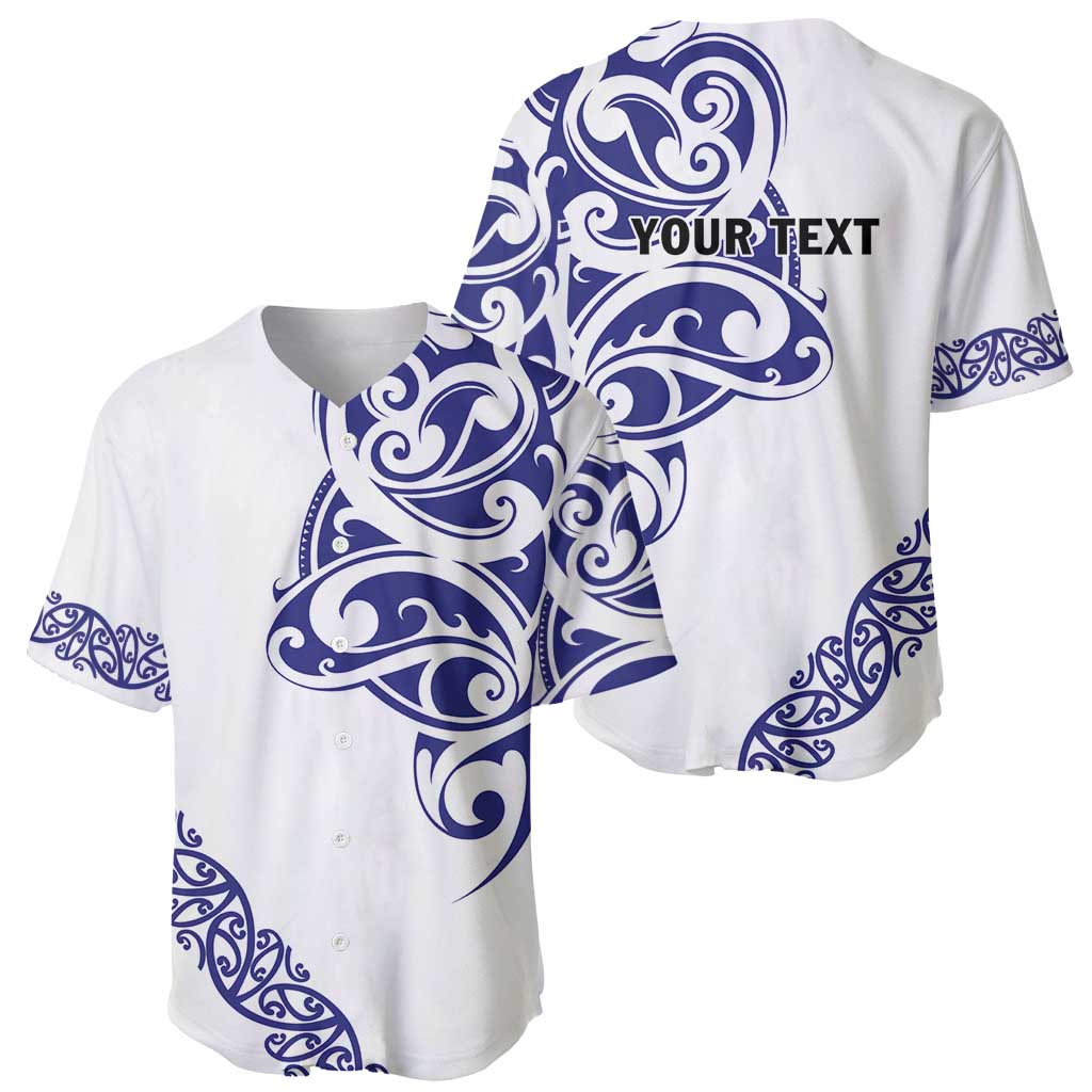 All White Maori Tribal Tattoo Personalised Baseball Jersey Dark Blue Polynesian Style - Polynesian Pride