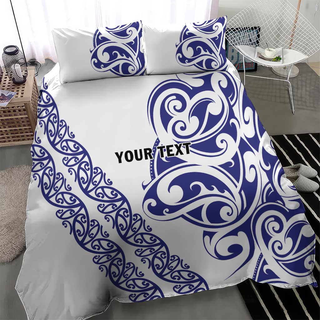 All White Maori Tribal Tattoo Personalised Bedding Set Dark Blue Polynesian Style - Polynesian Pride
