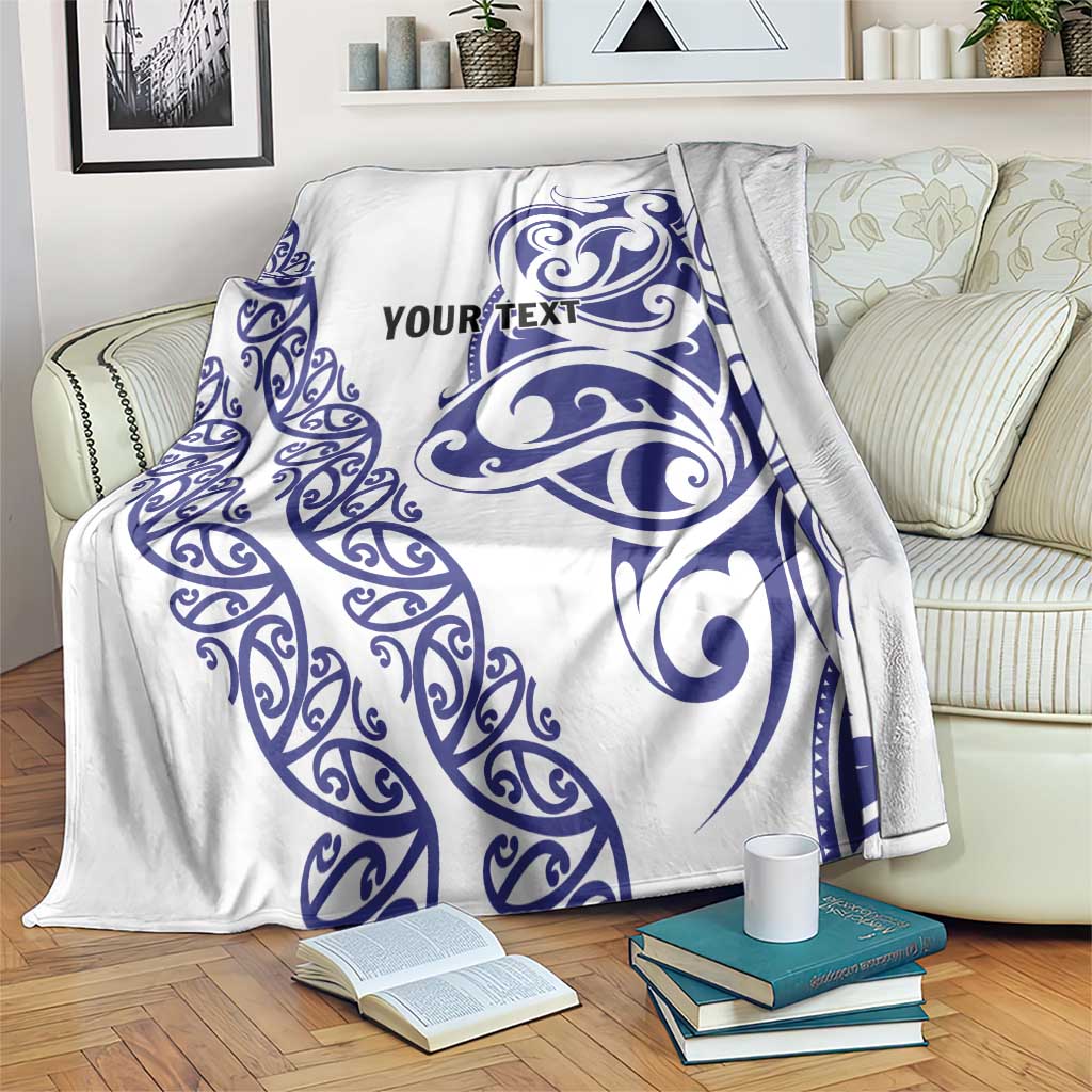 All White Maori Tribal Tattoo Personalised Blanket Dark Blue Polynesian Style - Polynesian Pride