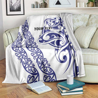 All White Maori Tribal Tattoo Personalised Blanket Dark Blue Polynesian Style - Polynesian Pride