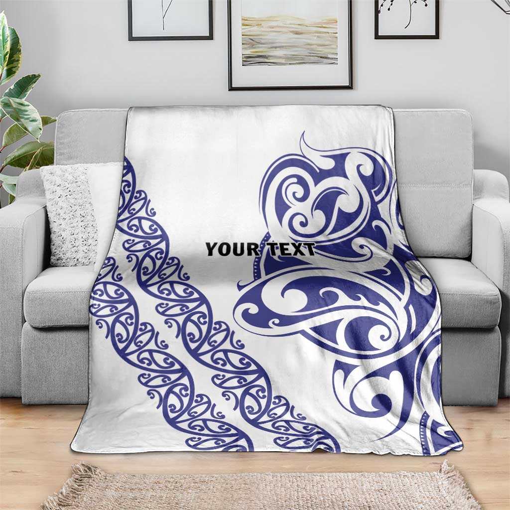 All White Maori Tribal Tattoo Personalised Blanket Dark Blue Polynesian Style - Polynesian Pride