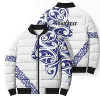 All White Maori Tribal Tattoo Personalised Bomber Puffer Jacket Dark Blue Polynesian Style - Polynesian Pride