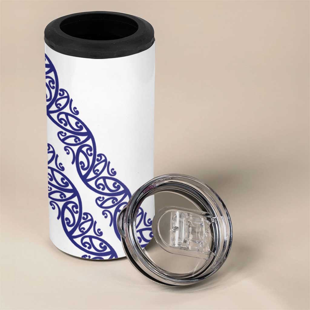 All White Maori Tribal Tattoo Personalised 4 in 1 Can Cooler Tumbler Dark Blue Polynesian Style - Polynesian Pride