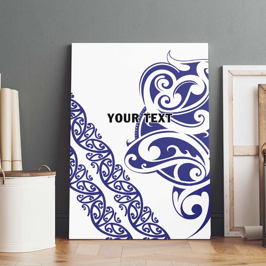 All White Maori Tribal Tattoo Personalised Canvas Wall Art Dark Blue Polynesian Style - Polynesian Pride