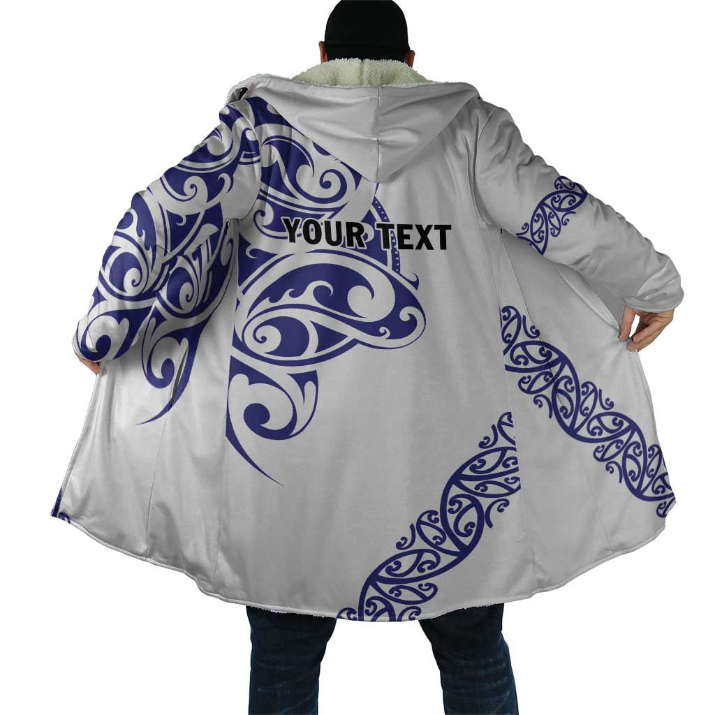 All White Maori Tribal Tattoo Personalised Cloak Dark Blue Polynesian Style - Polynesian Pride