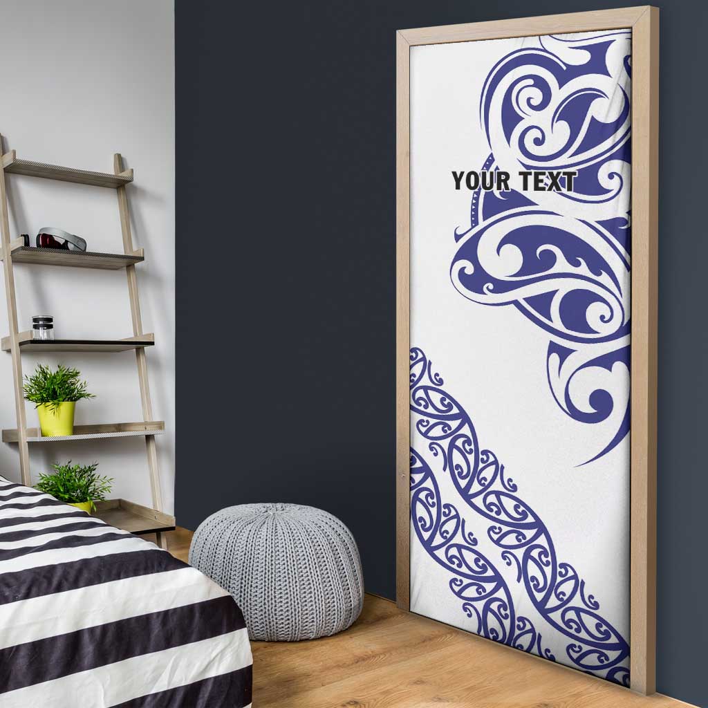 All White Maori Tribal Tattoo Personalised Door Cover Dark Blue Polynesian Style - Polynesian Pride