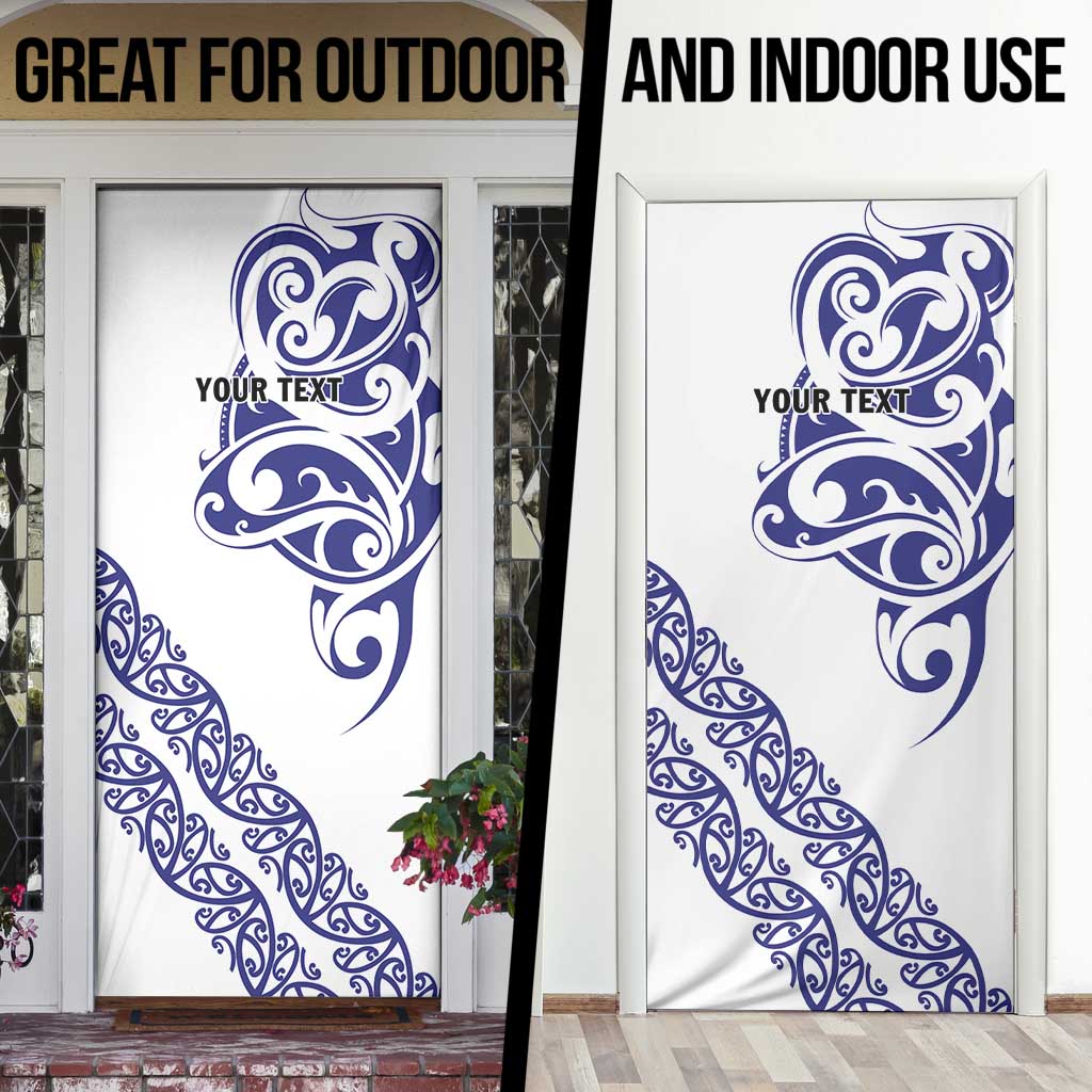 All White Maori Tribal Tattoo Personalised Door Cover Dark Blue Polynesian Style - Polynesian Pride