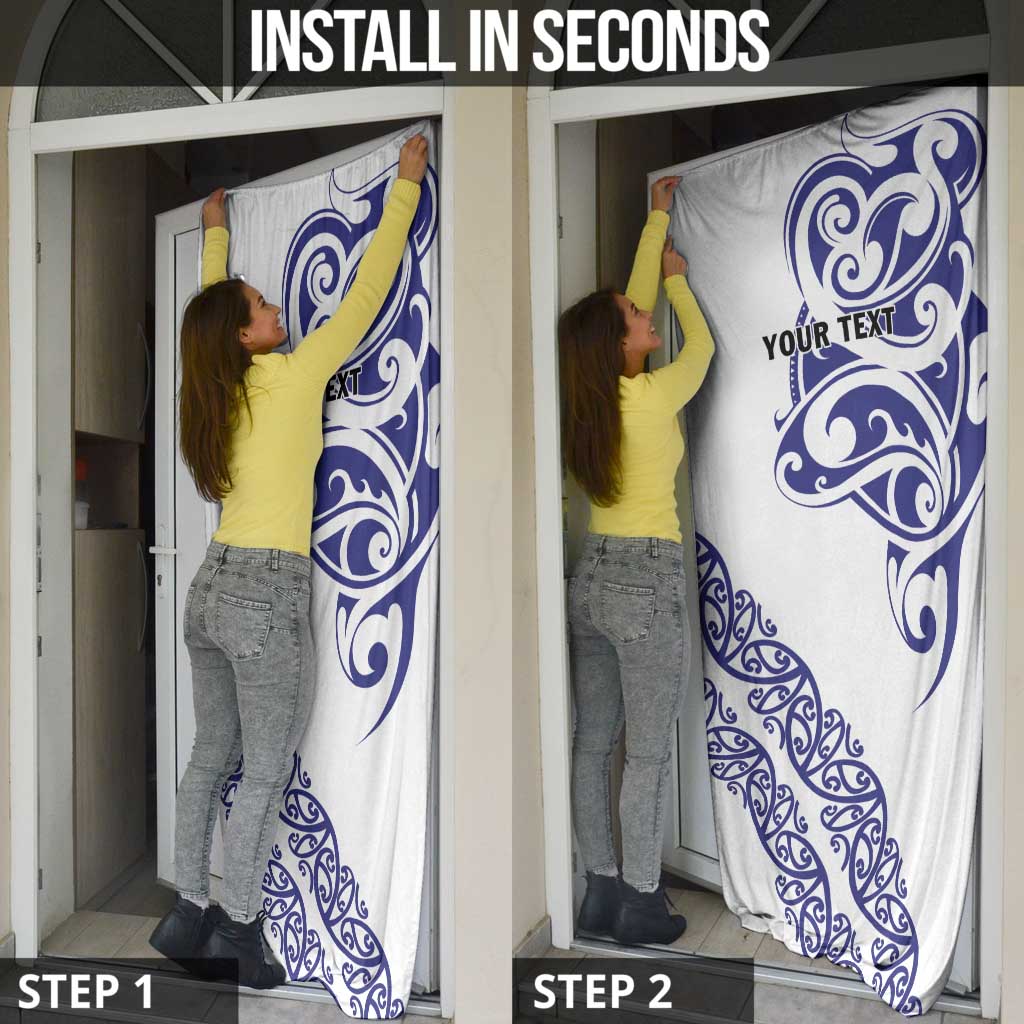 All White Maori Tribal Tattoo Personalised Door Cover Dark Blue Polynesian Style - Polynesian Pride