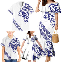 All White Maori Tribal Tattoo Personalised Family Matching Mermaid Dress and Hawaiian Shirt Dark Blue Polynesian Style - Polynesian Pride