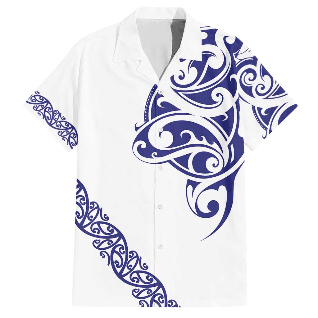 All White Maori Tribal Tattoo Personalised Family Matching Off Shoulder Maxi Dress and Hawaiian Shirt Dark Blue Polynesian Style - Polynesian Pride