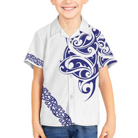 All White Maori Tribal Tattoo Personalised Family Matching Off Shoulder Short Dress and Hawaiian Shirt Dark Blue Polynesian Style - Polynesian Pride