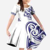 All White Maori Tribal Tattoo Personalised Family Matching Summer Maxi Dress and Hawaiian Shirt Dark Blue Polynesian Style - Polynesian Pride