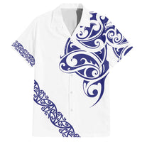 All White Maori Tribal Tattoo Personalised Family Matching Summer Maxi Dress and Hawaiian Shirt Dark Blue Polynesian Style - Polynesian Pride