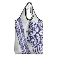 All White Maori Tribal Tattoo Personalised Grocery Bag Dark Blue Polynesian Style - Polynesian Pride