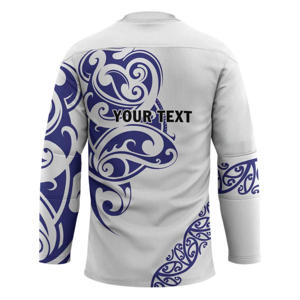 All White Maori Tribal Tattoo Personalised Hockey Jersey Dark Blue Polynesian Style - Polynesian Pride