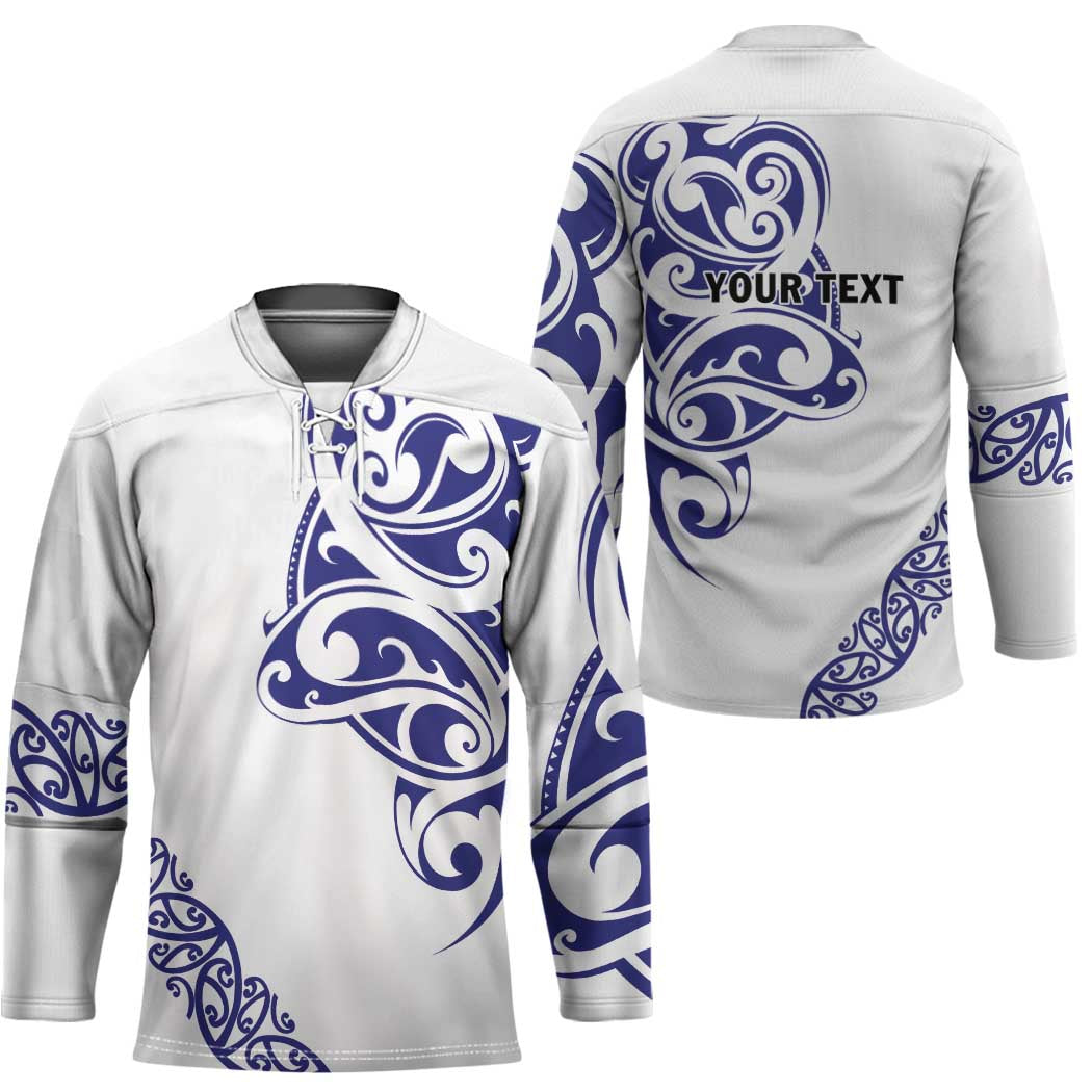 All White Maori Tribal Tattoo Personalised Hockey Jersey Dark Blue Polynesian Style - Polynesian Pride