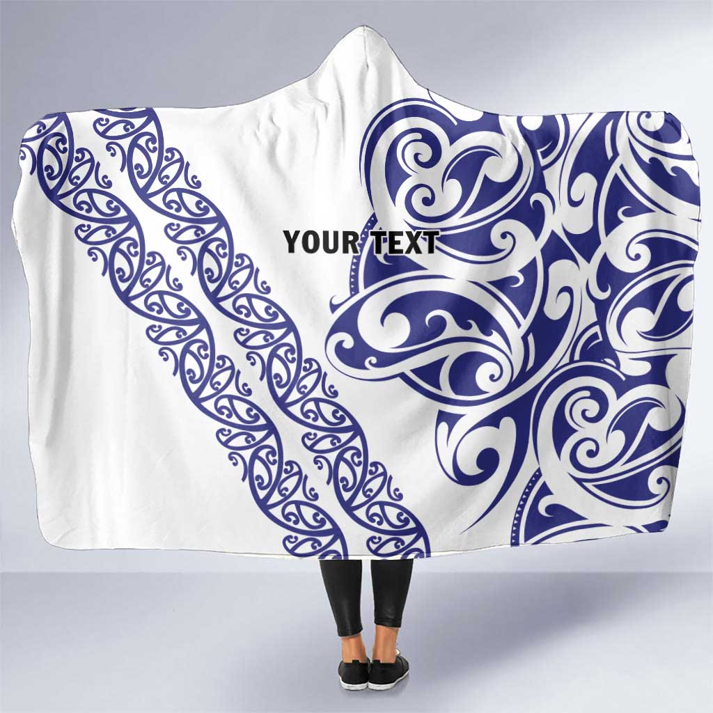 All White Maori Tribal Tattoo Personalised Hooded Blanket Dark Blue Polynesian Style - Polynesian Pride