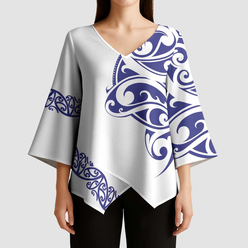 All White Maori Tribal Tattoo Personalised Kimono Sleeve Blouse Dark Blue Polynesian Style - Polynesian Pride