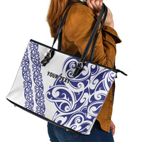 All White Maori Tribal Tattoo Personalised Leather Tote Bag Dark Blue Polynesian Style - Polynesian Pride
