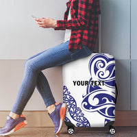 All White Maori Tribal Tattoo Personalised Luggage Cover Dark Blue Polynesian Style - Polynesian Pride