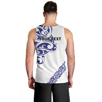 All White Maori Tribal Tattoo Personalised Men Tank Top Dark Blue Polynesian Style - Polynesian Pride