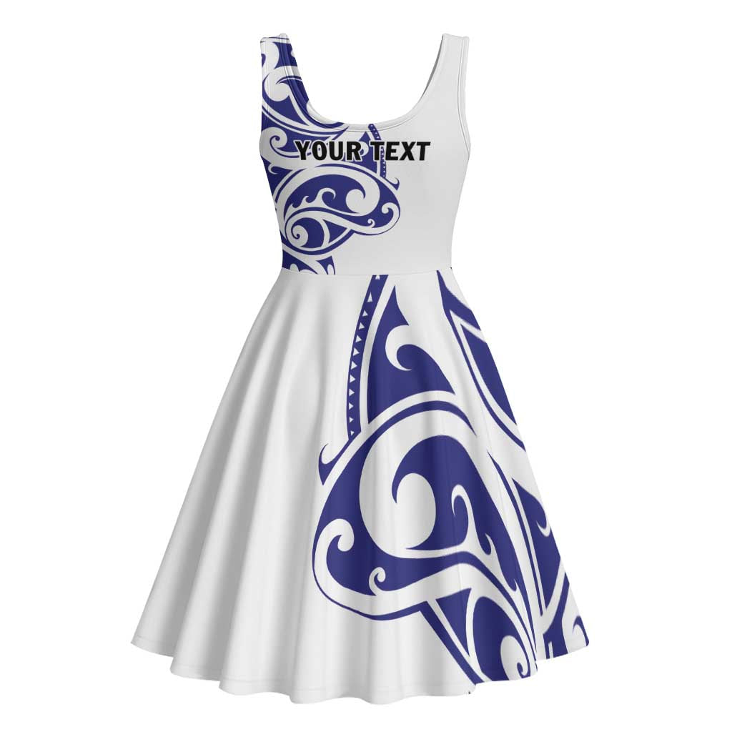 All White Maori Tribal Tattoo Personalised Midi Dress Dark Blue Polynesian Style - Polynesian Pride