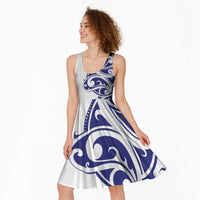 All White Maori Tribal Tattoo Personalised Midi Dress Dark Blue Polynesian Style - Polynesian Pride