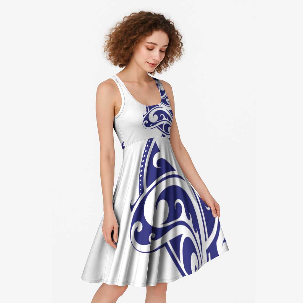 All White Maori Tribal Tattoo Personalised Midi Dress Dark Blue Polynesian Style - Polynesian Pride