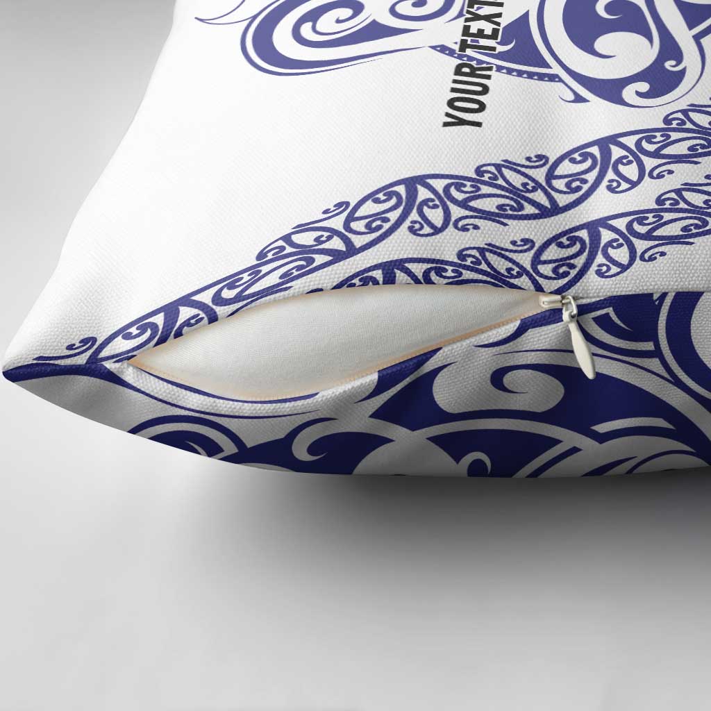 All White Maori Tribal Tattoo Personalised Pillow Cover Dark Blue Polynesian Style - Polynesian Pride
