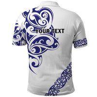 All White Maori Tribal Tattoo Personalised Polo Shirt Dark Blue Polynesian Style - Polynesian Pride