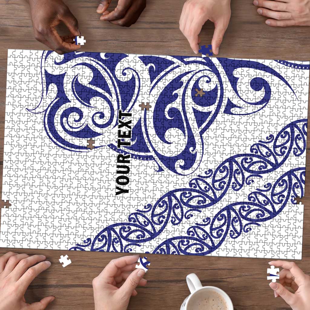 All White Maori Tribal Tattoo Personalised Puzzle Dark Blue Polynesian Style - Polynesian Pride