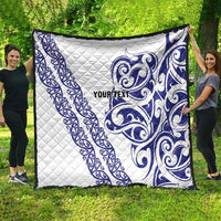 All White Maori Tribal Tattoo Personalised Quilt Dark Blue Polynesian Style - Polynesian Pride