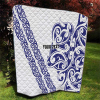 All White Maori Tribal Tattoo Personalised Quilt Dark Blue Polynesian Style - Polynesian Pride