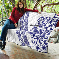 All White Maori Tribal Tattoo Personalised Quilt Dark Blue Polynesian Style - Polynesian Pride