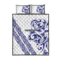 All White Maori Tribal Tattoo Personalised Quilt Bed Set Dark Blue Polynesian Style - Polynesian Pride