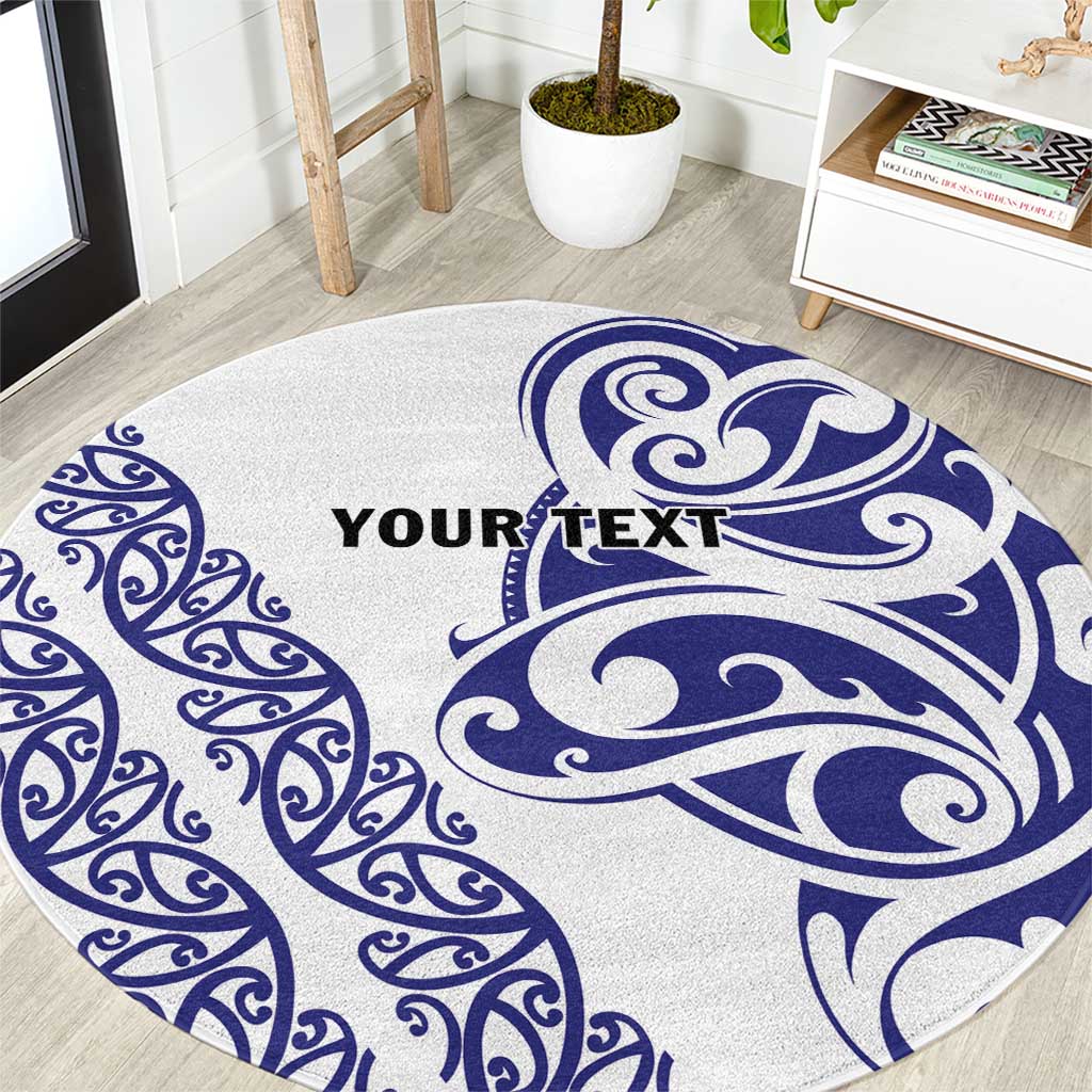 All White Maori Tribal Tattoo Personalised Round Carpet Dark Blue Polynesian Style - Polynesian Pride