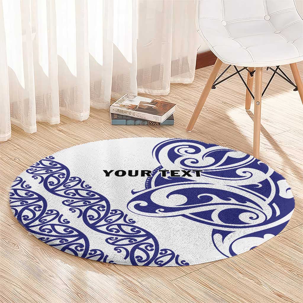 All White Maori Tribal Tattoo Personalised Round Carpet Dark Blue Polynesian Style - Polynesian Pride