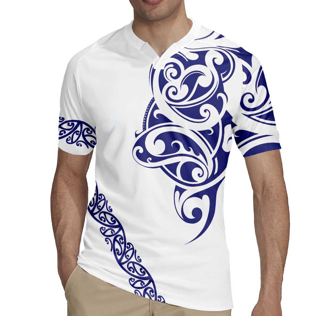 All White Maori Tribal Tattoo Personalised Rugby Jersey Dark Blue Polynesian Style - Polynesian Pride