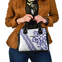 All White Maori Tribal Tattoo Personalised Shoulder Handbag Dark Blue Polynesian Style - Polynesian Pride