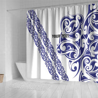 All White Maori Tribal Tattoo Personalised Shower Curtain Dark Blue Polynesian Style - Polynesian Pride